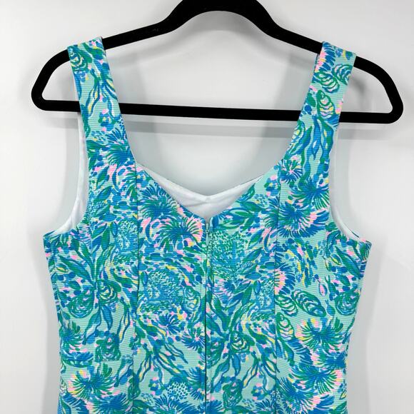 Lilly Pulitzer Del Rey Dress M Coral of the Story Blue Green Pink Preppy 012036 - Picture 5 of 8